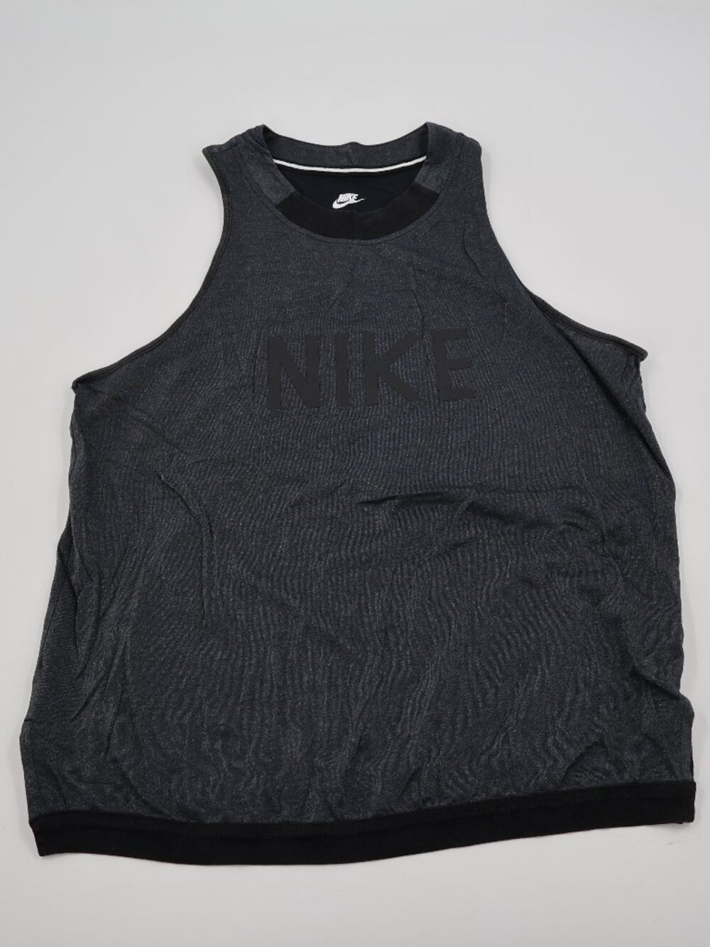 Nike Tank Top Womens Large Gray Black Tonal Logo Banded Hem 804084-010
